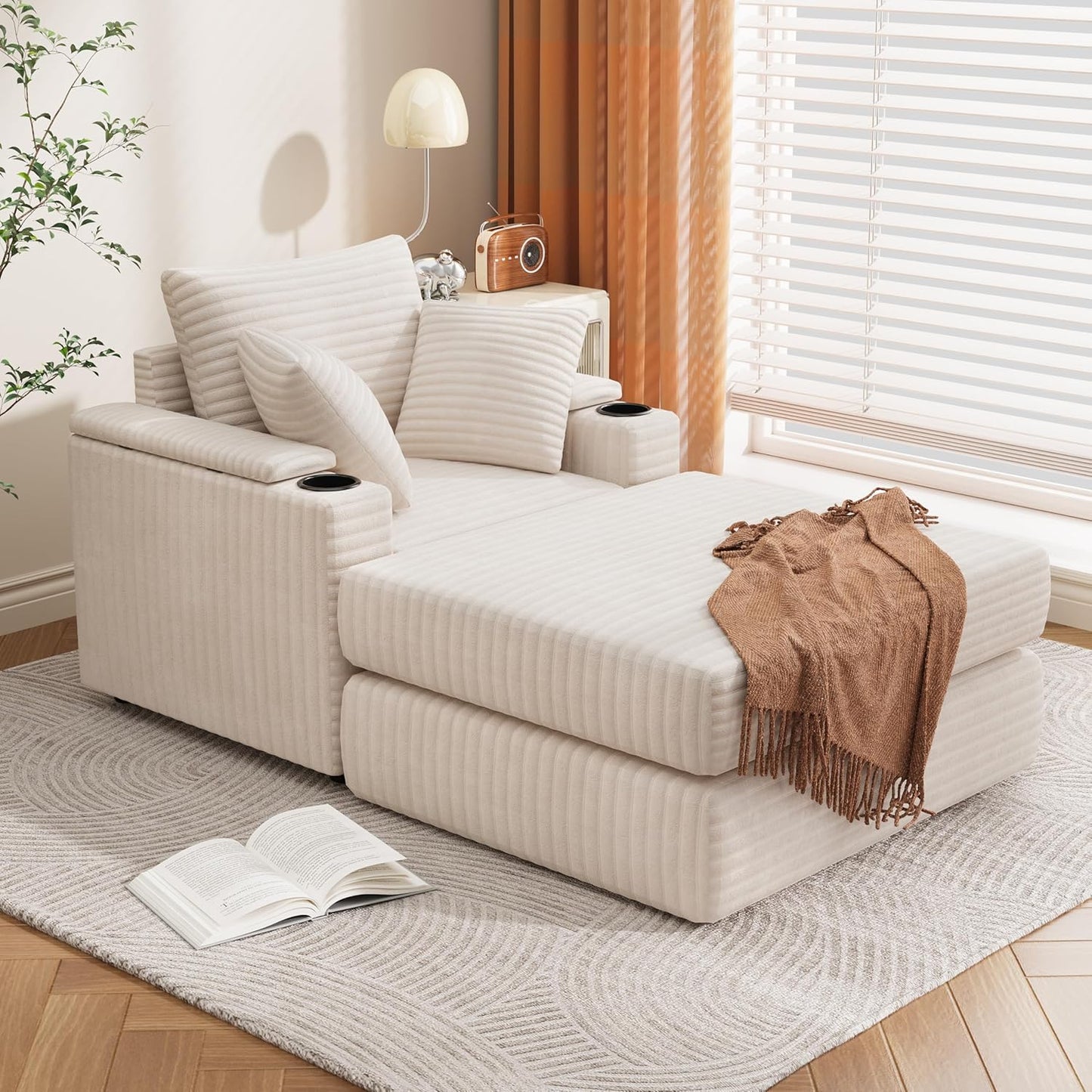 YODOLLA Oversized Chaise Lounge Chair, Lounge Chair Indoor with Ottoman, Beige