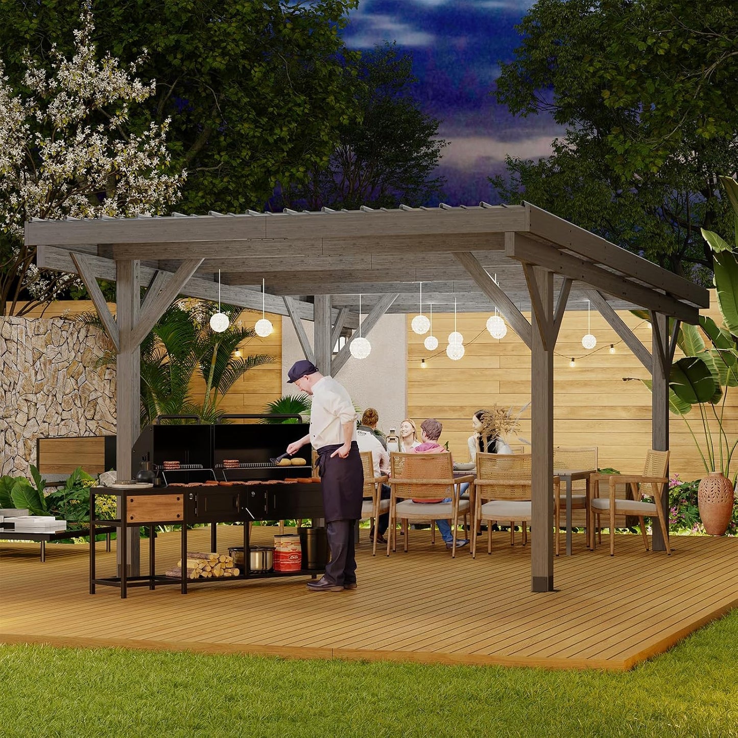 YODOLLA 12'x17' Wood Gazebo, Hardtop Outdoor Pergolas for Patio