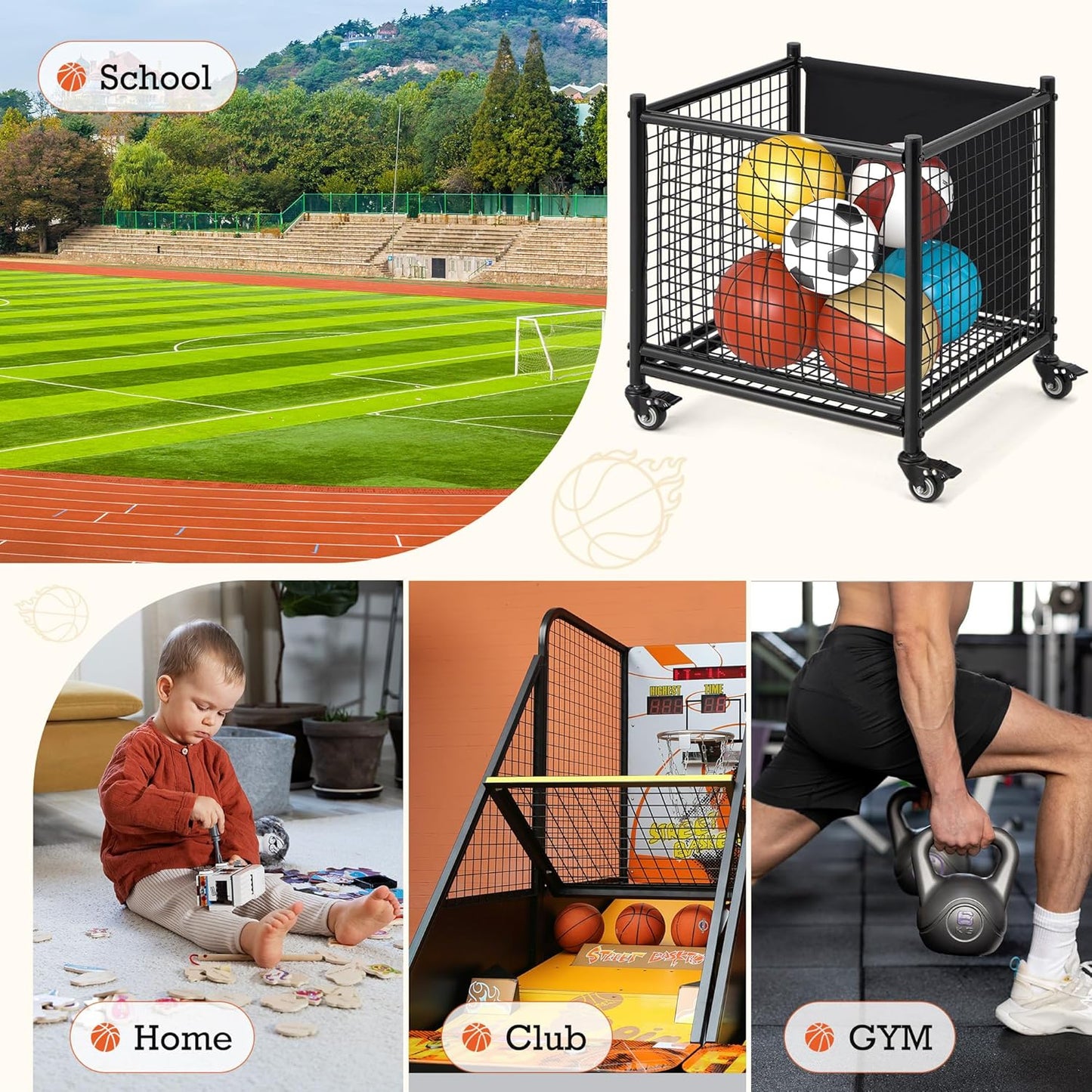 YODOLLA Ball Cart Storage Rolling Basketball Bin with Wheels