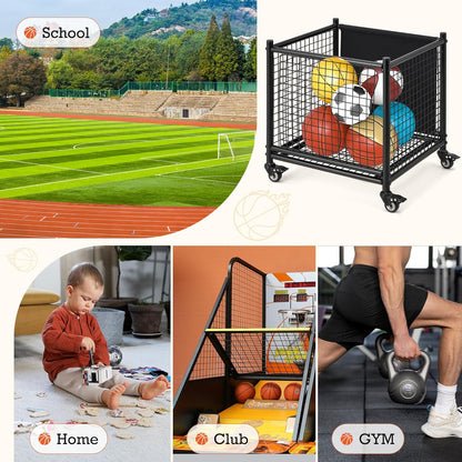 YODOLLA Ball Cart Storage Rolling Basketball Bin with Wheels