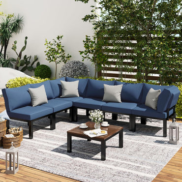 YODOLLA 7 Piece Outdoor Patio Furniture Set Metal Patio Sectional Conversation Sofa