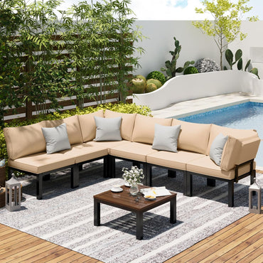YODOLLA 7 Piece Outdoor Patio Furniture Set Metal Patio Sectional Conversation Sofa