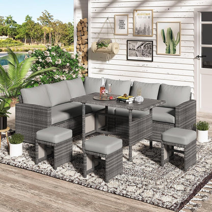 YODOLLA 7 Pieces Patio Furniture Set with 43 Inch Fire Pit Table