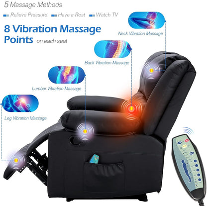 YODOLLA 2 Seat Loveseat Recliner with Heat&Massage Function, Faux Leather Black