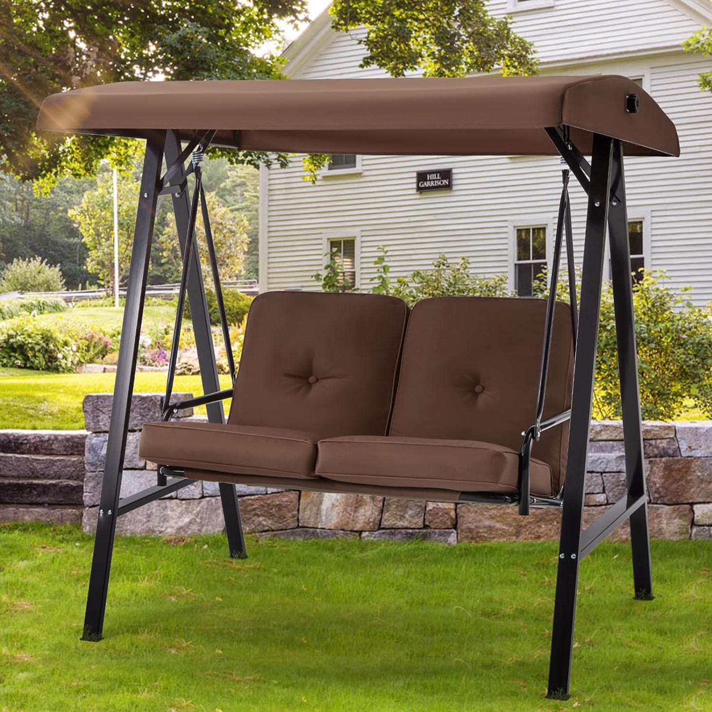 YODOLLA Patio Swing Chair 2-Seat for Adult, Brown