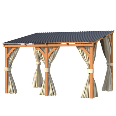 YODOLLA 12x10 Outdoor Wooden Pergola Gazebo with Curtains and Netting for Patio
