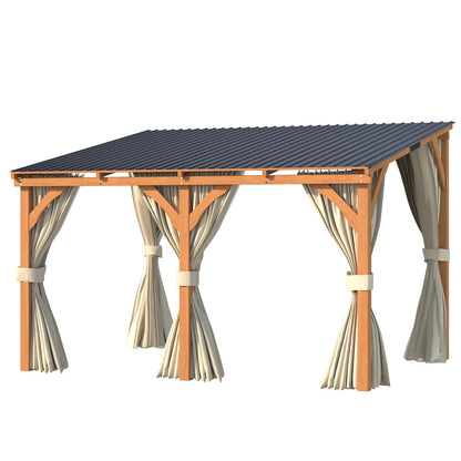 YODOLLA 12x10 Outdoor Wooden Pergola Gazebo with Curtains and Netting for Patio