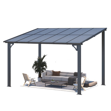 YODOLLA 12' x 8' Hard Top Lean to Gazebo Outdoor Pergola, Dark Gray
