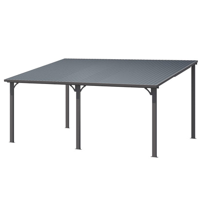 YODOLLA 16' x 12' Outdoor Pergola Hardtop Gazebo Wall-Mounted Lean to Metal Awnings Gazebos