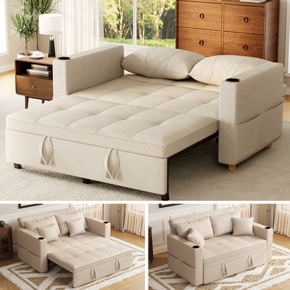 YODOLLA Sleeper Chair Bed, 63" Extra Wide Convertible Sofa Bed for Adults, Beige