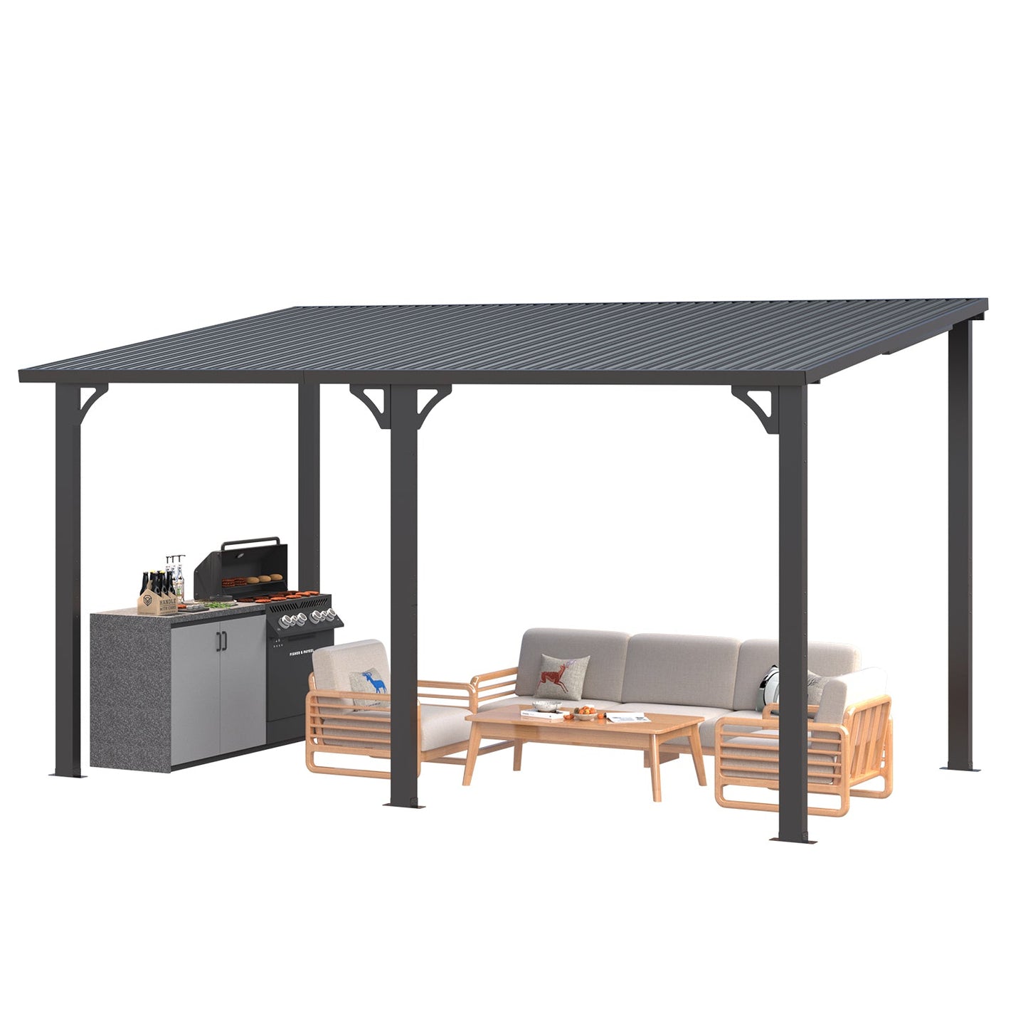 YODOLLA 14' x 8' Gazebo Hardtop Pergola Heavy Duty Lean to Metal Pergolas and Gazebos