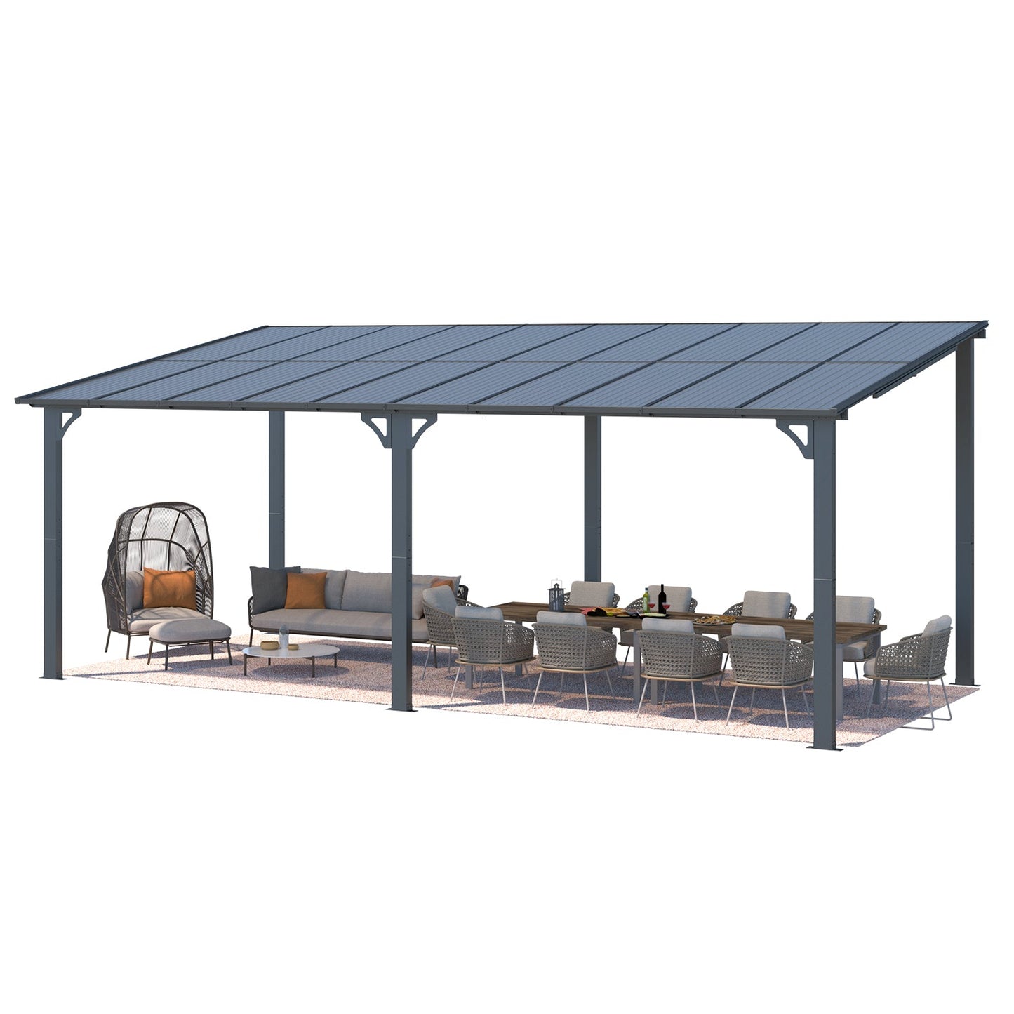 YODOLLA 20' x 10' Gazebo Outdoor Pergola Large Wall-Mounted Hard Top Lean to Metal Gazebo