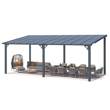 YODOLLA 20' x 10' Gazebo Outdoor Pergola Large Wall-Mounted Hard Top Lean to Metal Gazebo