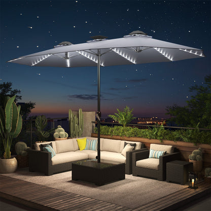 YODOLLA 15ft Patio Umbrella with Solar Lights, Gray