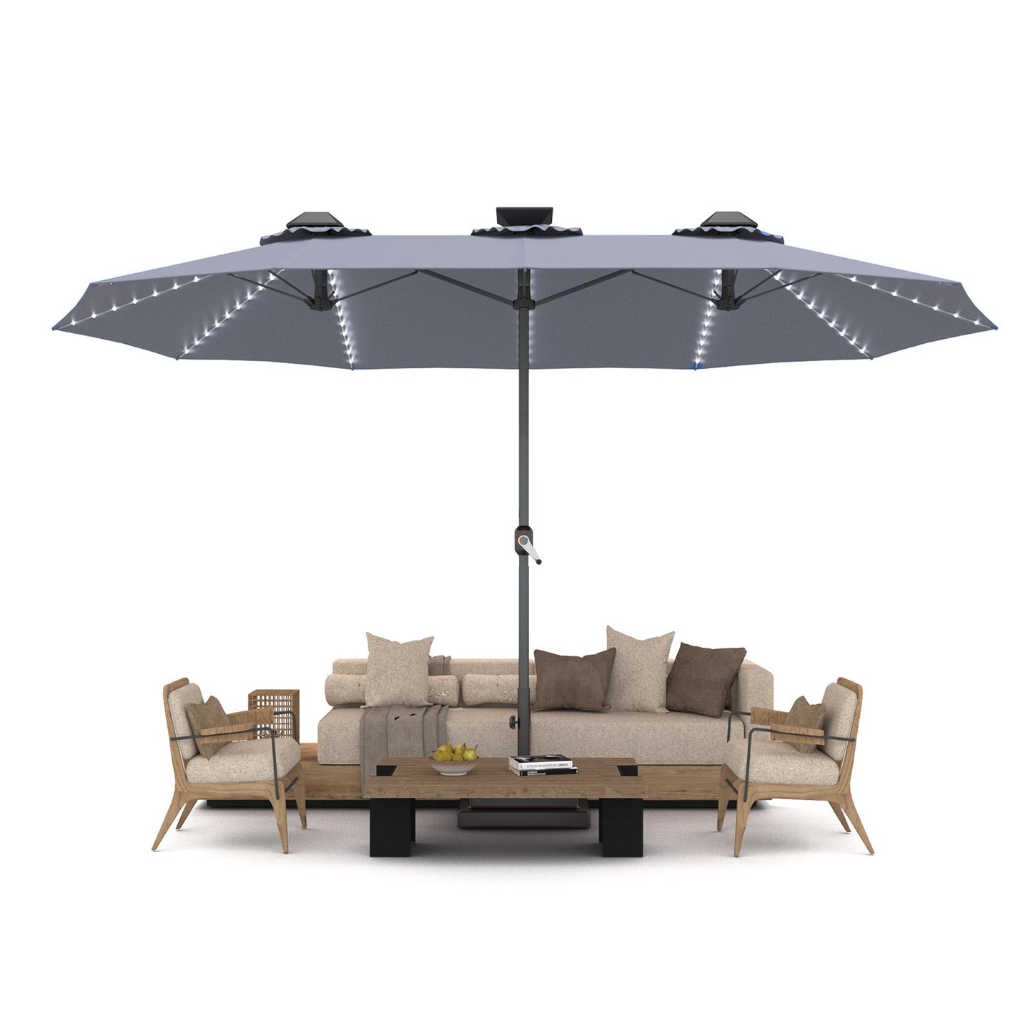 YODOLLA 15ft Patio Umbrella with Solar Lights, Gray