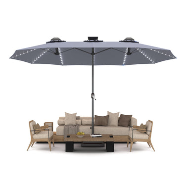YODOLLA 15ft Patio Umbrella with Solar Lights, Gray