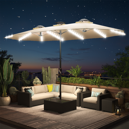 YODOLLA 15ft Patio Umbrella with Solar Lights, Beige