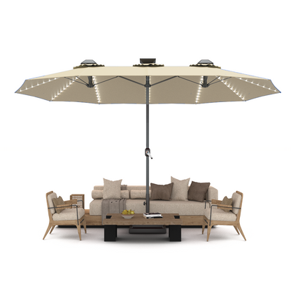 YODOLLA 15ft Patio Umbrella with Solar Lights, Beige