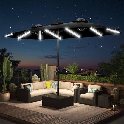 YODOLLA 15ft Patio Umbrella with Solar Lights, Black