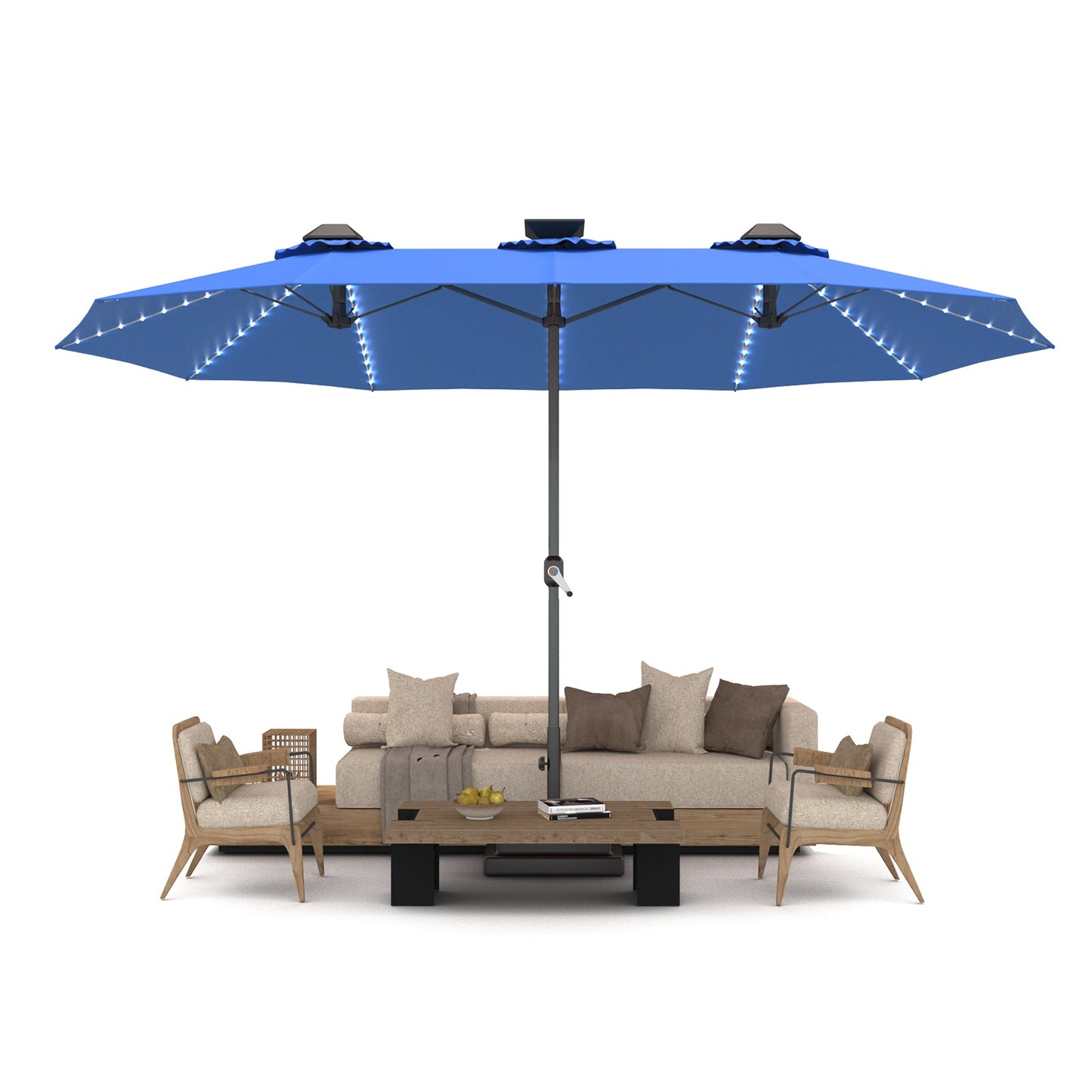 YODOLLA 15ft Patio Umbrella with Solar Lights, Blue