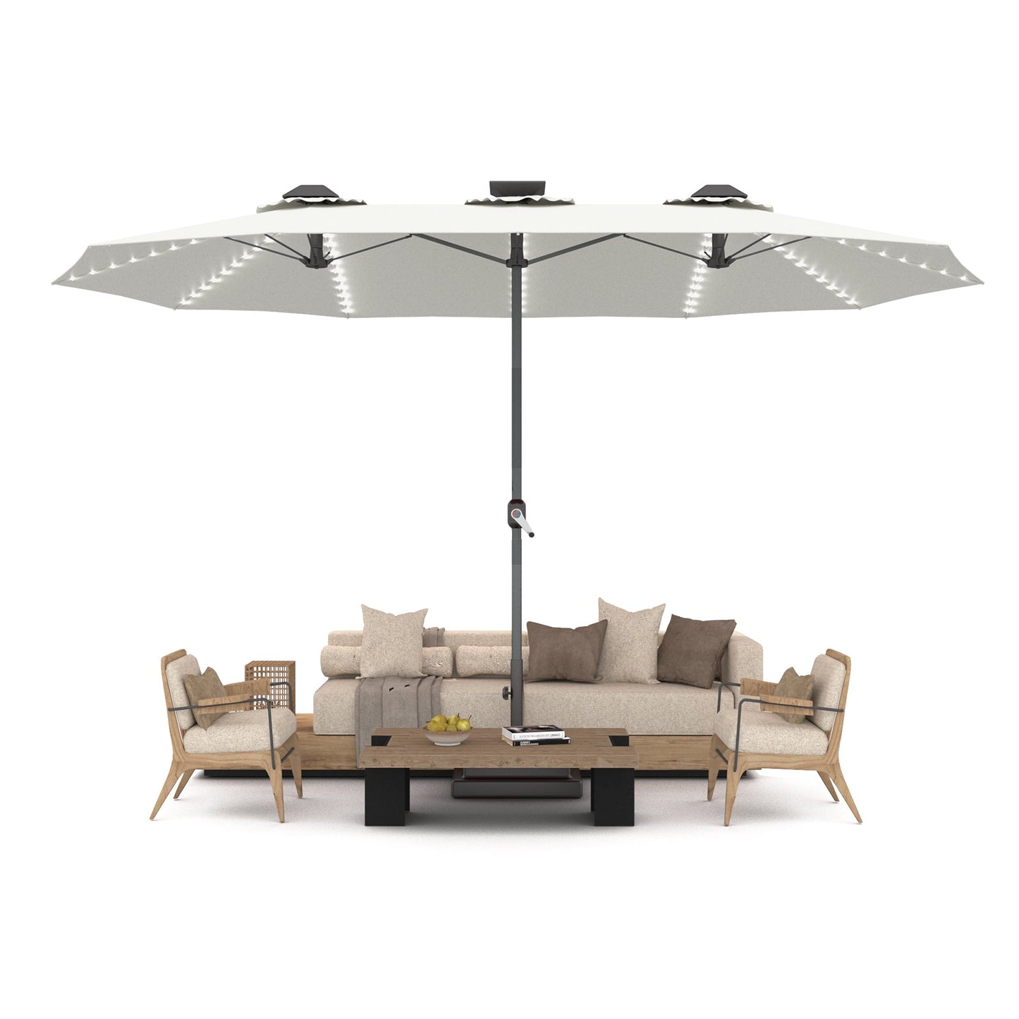YODOLLA 15ft Patio Umbrella with Solar Lights, Cream