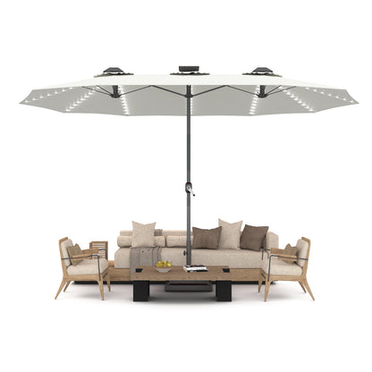YODOLLA 15ft Patio Umbrella with Solar Lights, Cream
