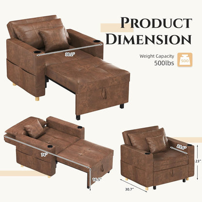 YODOLLA 36" Convertible Chair Bed, Saddle Brown