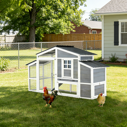 YODOLLA 81" Wooden Chicken Coop Chicken House, Grey & White