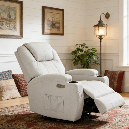 YODOLLA Power Lift Recliner Chair for Elderly with Side Pockets PU Leather, White