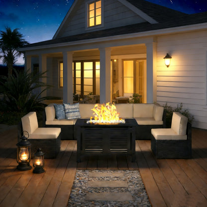 YODOLLA 7 Piece Outdoor Patio Furniture Set, Black & Beige