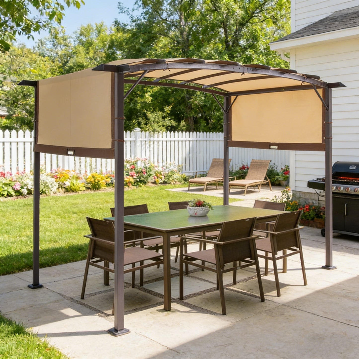 YODOLLA Metal 9' x 12' Outdoor Pergola and Gazebos, Beige