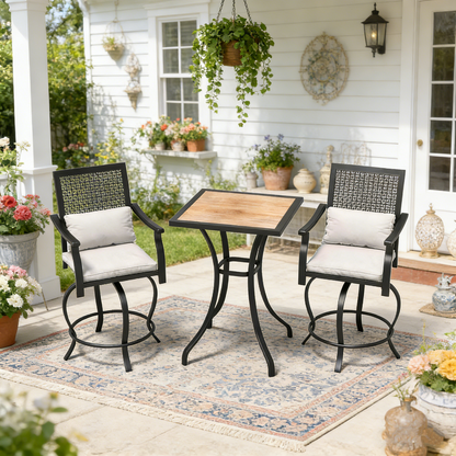 YODOLLA 3 Piece Swivel Bar Set with Cushion, Patio High Top Table and Chairs