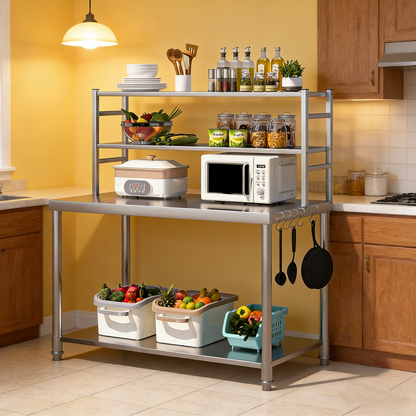 YODOLLA Stainless Steel Table with Overshelves