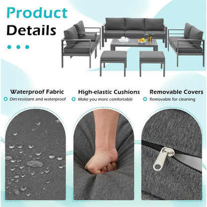 YODOLLA 7 Pieces Aluminum Patio Furniture Set, Dark Gray