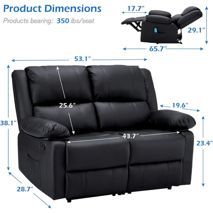 YODOLLA 2 Seat Loveseat Recliner with Heat&Massage Function, Faux Leather Black