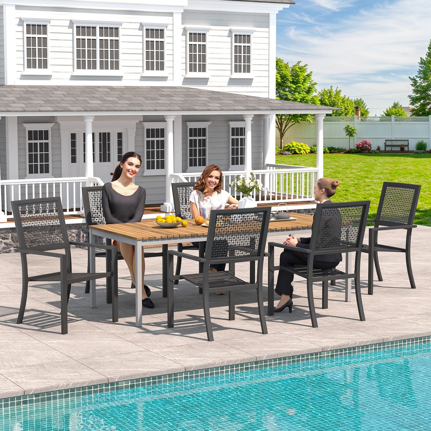 YODOLLA Outdoor Metal Dining Chairs, Set of 2