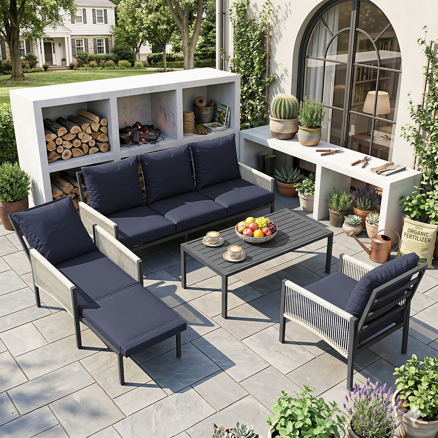 YODOLLA Aluminum Patio Furniture Set Outdoor Sectional Couch with Coffee Central Table