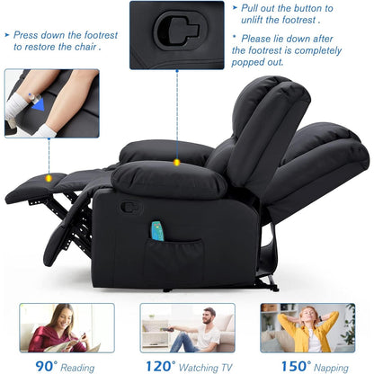YODOLLA 2 Seat Loveseat Recliner with Heat&Massage Function, Faux Leather Black
