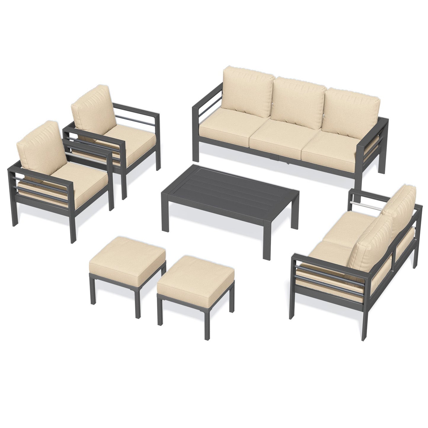 YODOLLA 7 Pieces Aluminum Patio Furniture Set, Beige Cushions