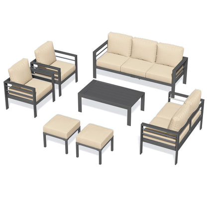 YODOLLA 7 Pieces Aluminum Patio Furniture Set, Beige Cushions