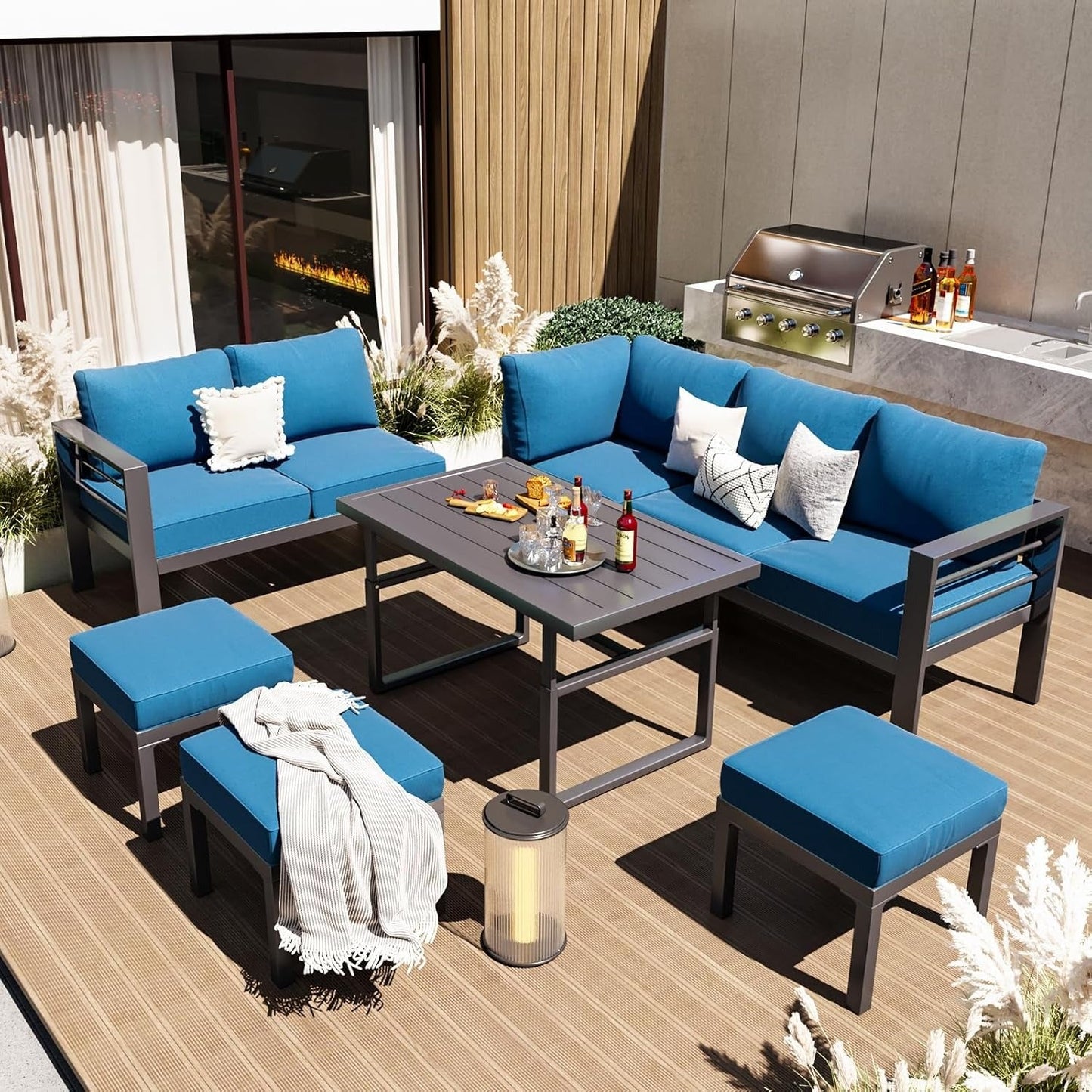 YODOLLA Outdoor Conversation Table and Chair Sets for Lawn Furniture Set, Navy