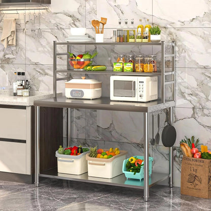 YODOLLA Stainless Steel Table with Overshelves