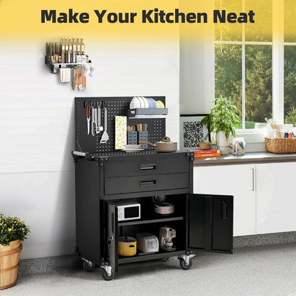 YODOLLA 52'' Work Bench Table for Garage with Pegboard Drawers and Cabinets