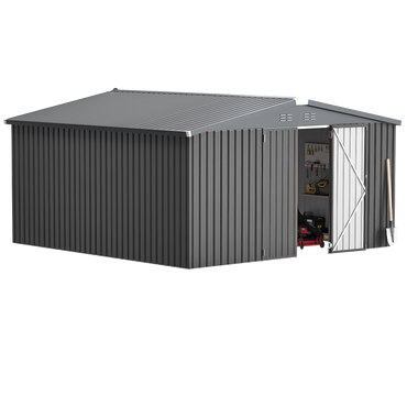 YODOLLA 12' x 12' Outdoor Storage Shed Large Metal Sheds, Dark Grey