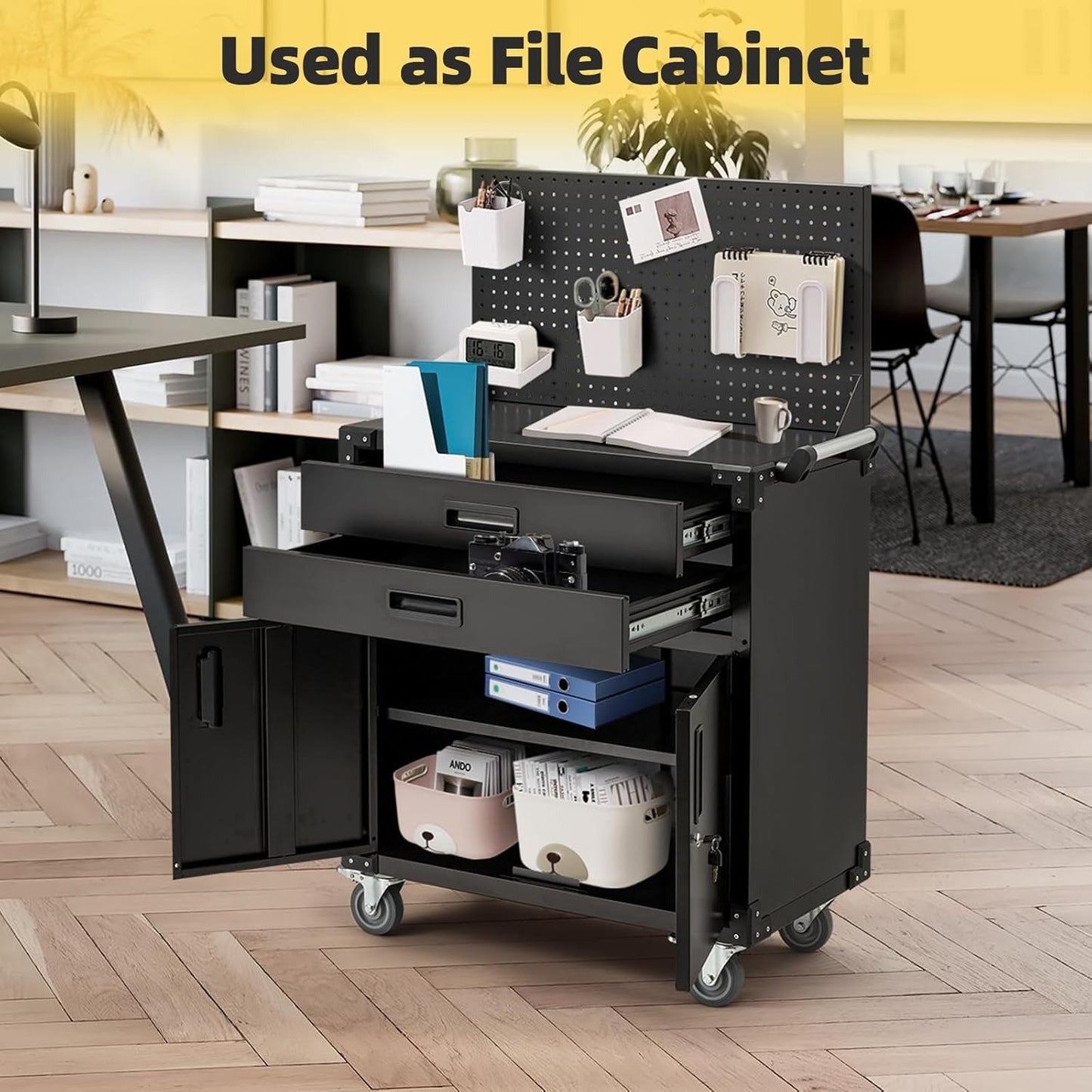 YODOLLA 52'' Work Bench Table for Garage with Pegboard Drawers and Cabinets