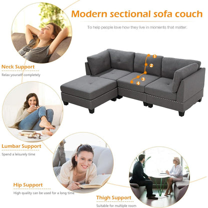 YODOLLA 88.6” L-Shaped Sofa Couch with Reversible Chaise, Fabric Gray