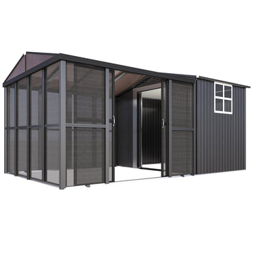 YODOLLA 10x10 Sunroom with 6x10 Shed with Window 2-in-1 Patio Shelter