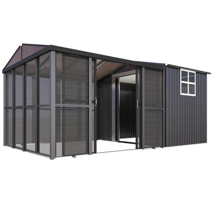 YODOLLA 10x10 Sunroom with 6x10 Shed with Window 2-in-1 Patio Shelter