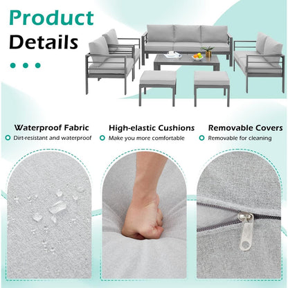 YODOLLA 7 Pieces Aluminum Patio Furniture Set, Gray