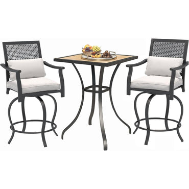 YODOLLA 3 Piece Swivel Bar Set with Cushion, Patio High Top Table and Chairs